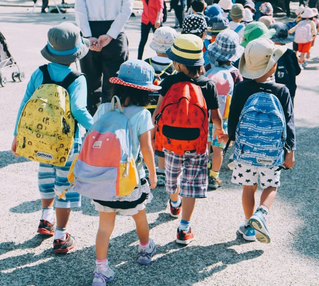 Group of children walking together on their way back to school